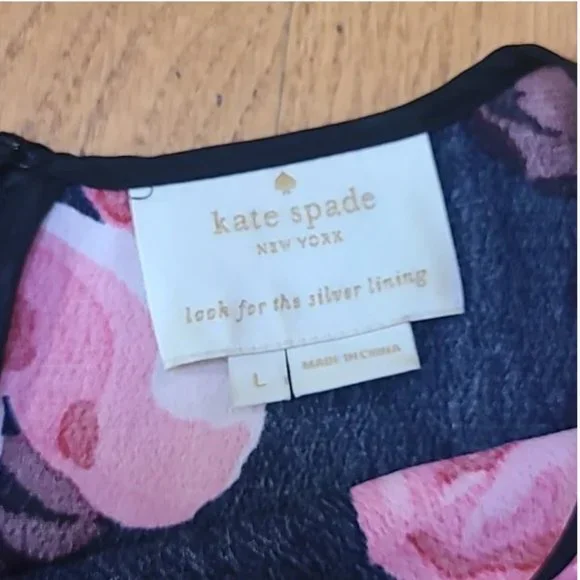 Kate Spade pink black Rambling Roses Rosa Ruffle Shift Dress size large nwot - Picture 9 of 16